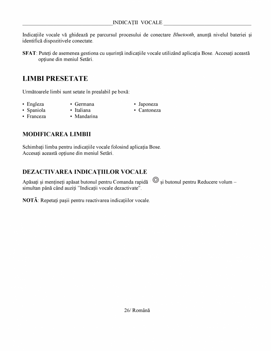 Pagina 26 - Manual de utilizare - boxa portabila BOSE SoundLink Micro Gen2 Instructiuni montaj,...