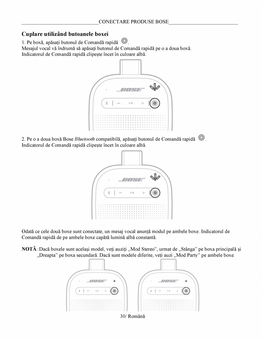 Pagina 30 - Manual de utilizare - boxa portabila BOSE SoundLink Micro Gen2 Instructiuni montaj,...