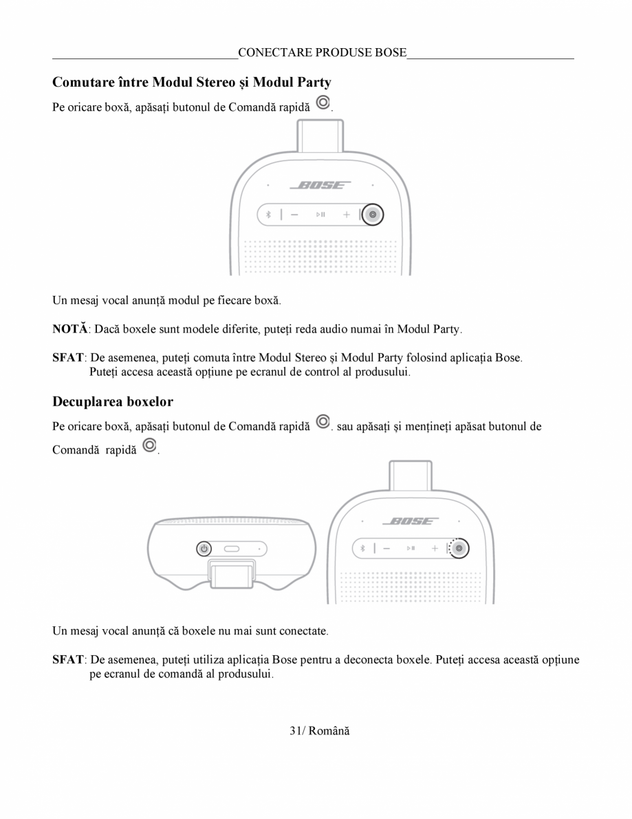 Pagina 31 - Manual de utilizare - boxa portabila BOSE SoundLink Micro Gen2 Instructiuni montaj,...