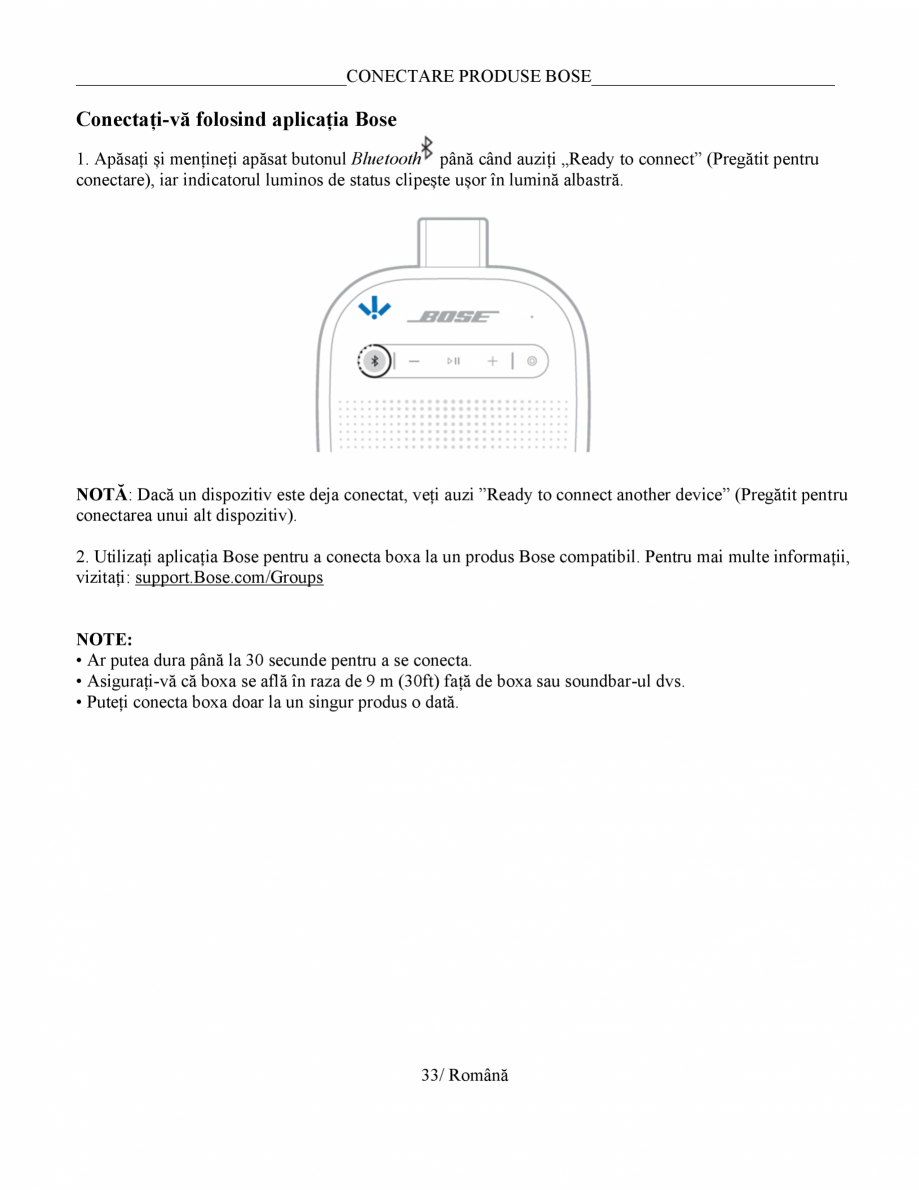 Pagina 33-Manual de utilizare - boxa portabila BOSE SoundLink Micro Gen2 Instructiuni montaj, utilizare Romana...