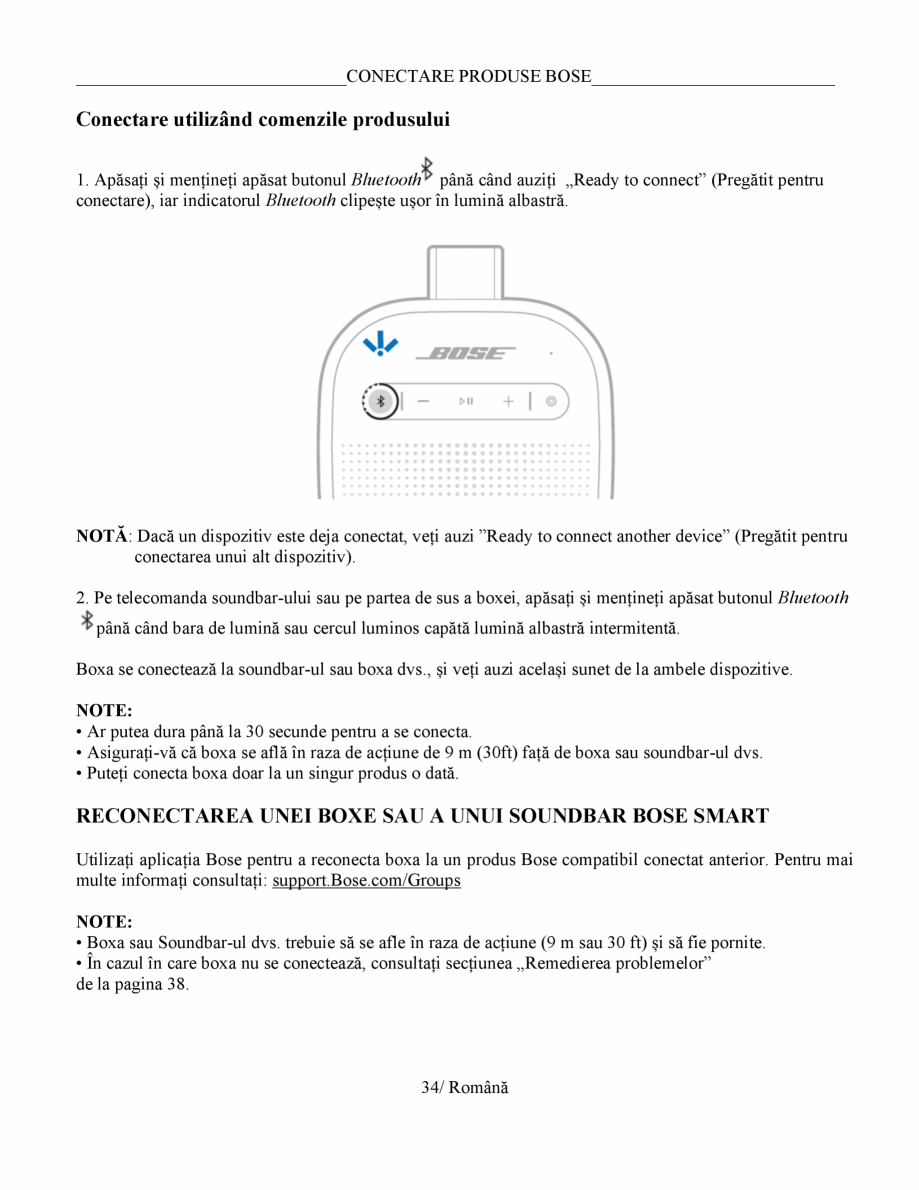 Pagina 34-Manual de utilizare - boxa portabila BOSE SoundLink Micro Gen2 Instructiuni montaj, utilizare Romana...