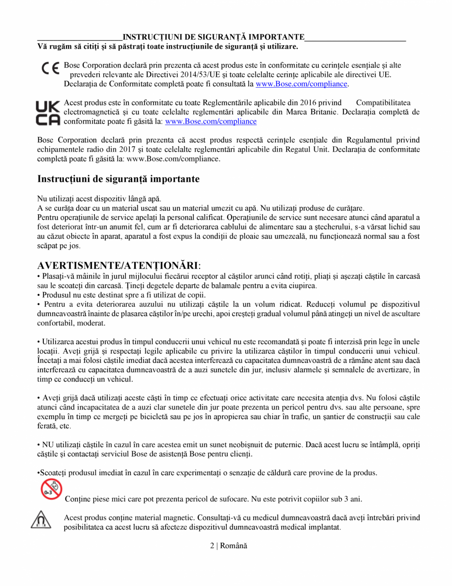 Pagina 2-Manual de utilizare pentru casti cu anularea zgomotului BOSE QuietComfort Ultra Headphones...