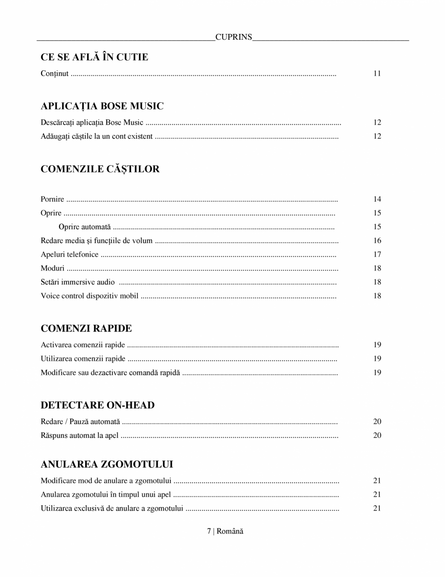Pagina 7-Manual de utilizare pentru casti cu anularea zgomotului BOSE QuietComfort Ultra Headphones...