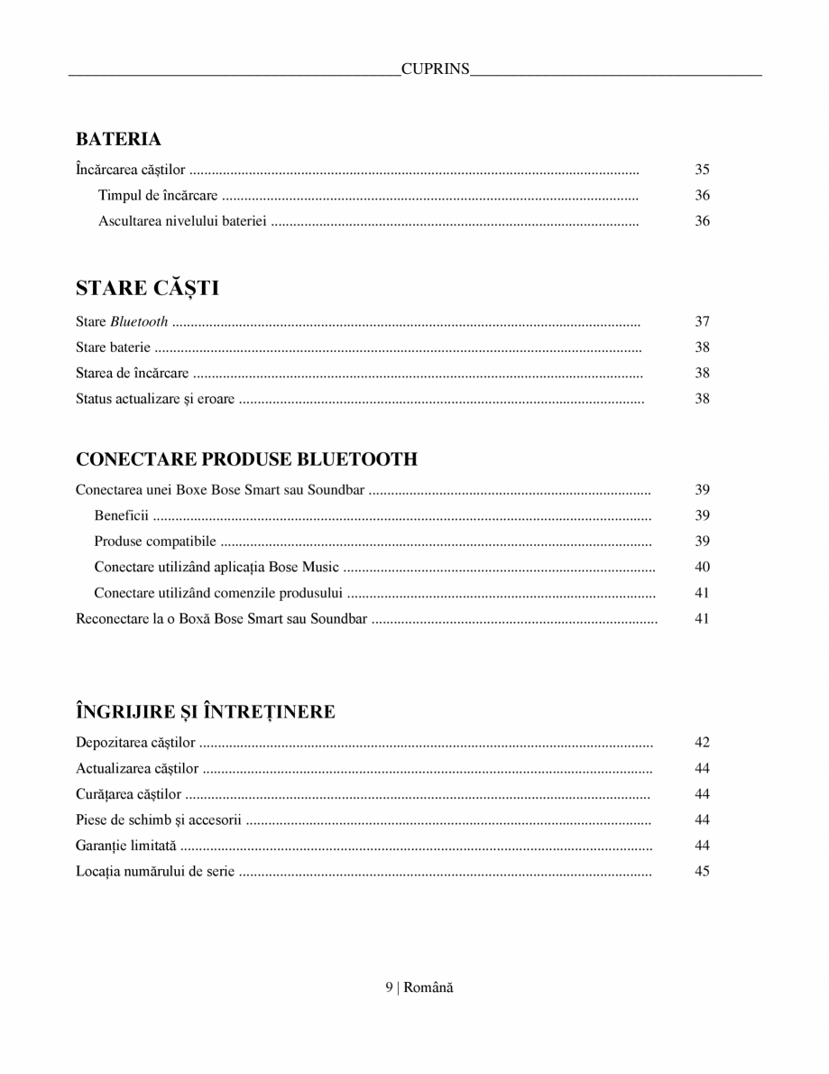 Pagina 9 - Manual de utilizare pentru casti cu anularea zgomotului BOSE QuietComfort Ultra...