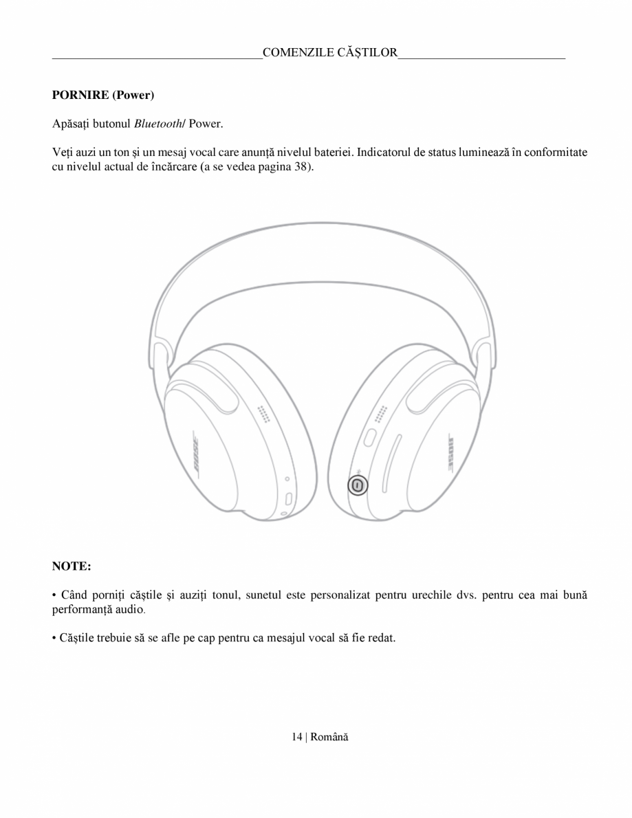 Pagina 14-Manual de utilizare pentru casti cu anularea zgomotului BOSE QuietComfort Ultra Headphones...
