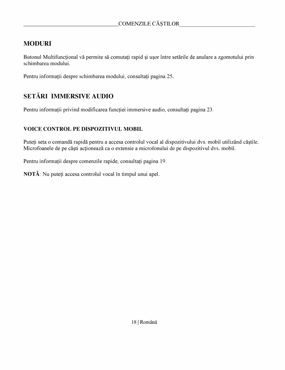 Pagina 18 - Manual de utilizare pentru casti cu anularea zgomotului BOSE QuietComfort Ultra...
