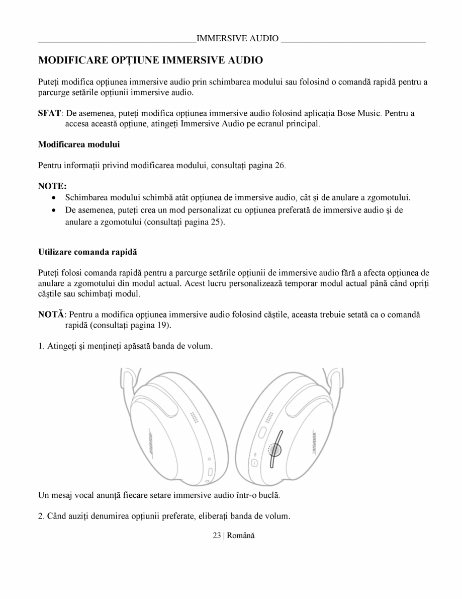 Pagina 23 - Manual de utilizare pentru casti cu anularea zgomotului BOSE QuietComfort Ultra...