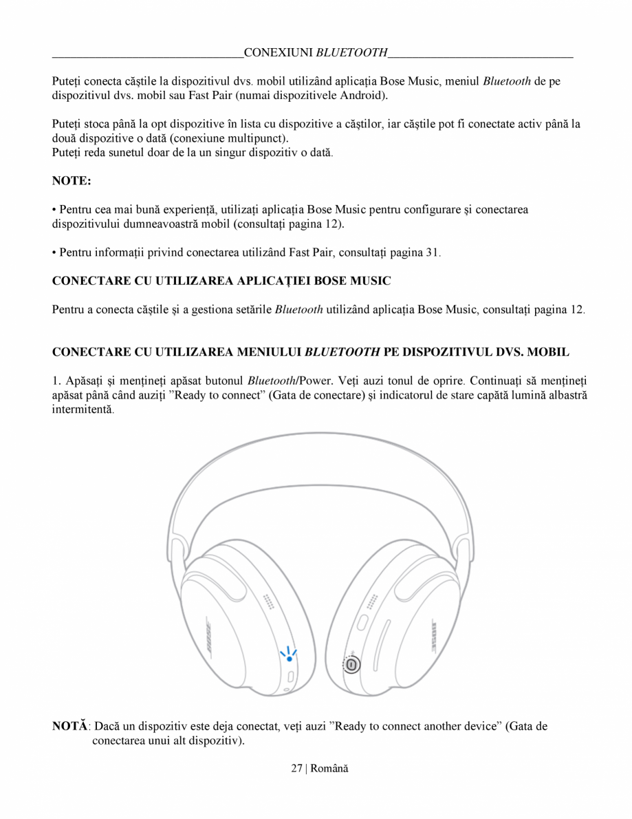 Pagina 27 - Manual de utilizare pentru casti cu anularea zgomotului BOSE QuietComfort Ultra...
