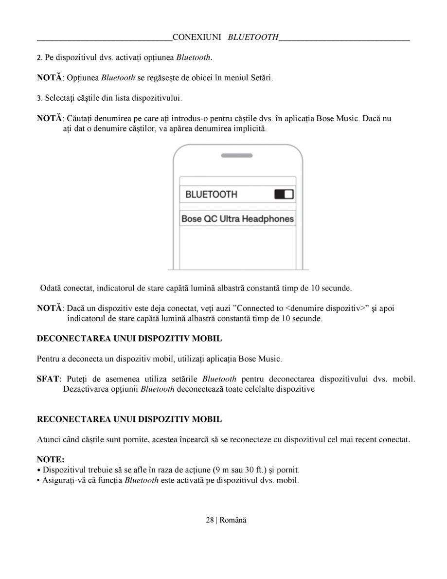 Pagina 28-Manual de utilizare pentru casti cu anularea zgomotului BOSE QuietComfort Ultra Headphones...