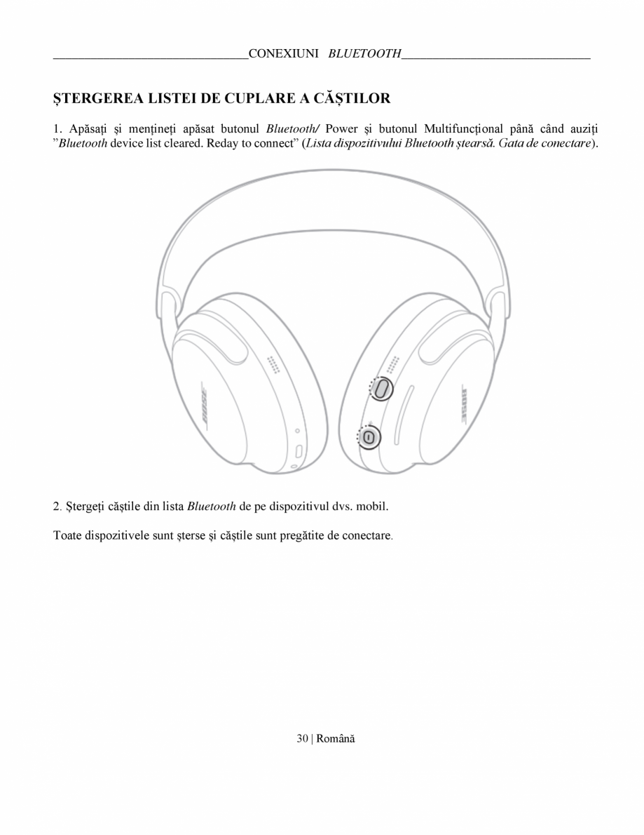 Pagina 30-Manual de utilizare pentru casti cu anularea zgomotului BOSE QuietComfort Ultra Headphones...