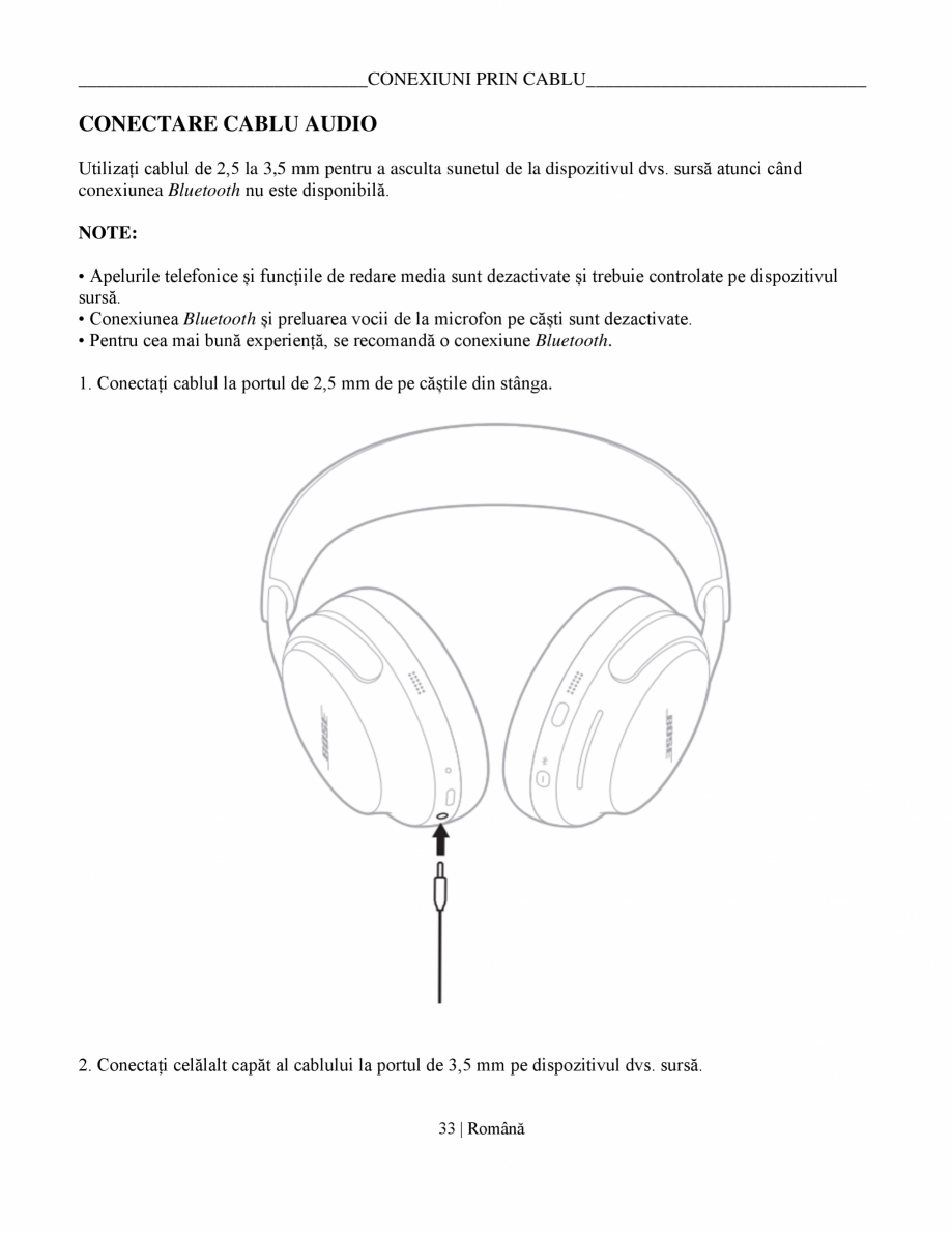 Pagina 33-Manual de utilizare pentru casti cu anularea zgomotului BOSE QuietComfort Ultra Headphones...