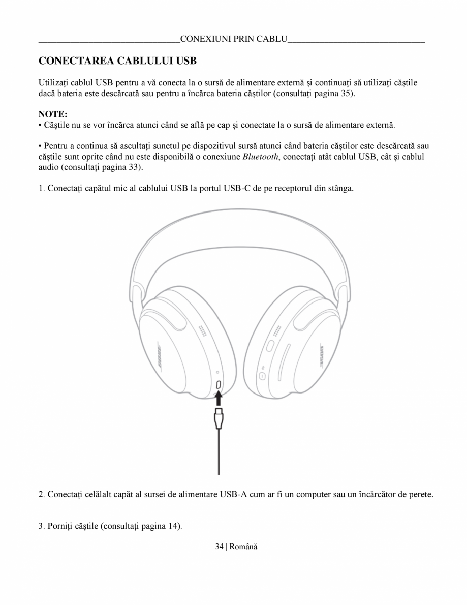 Pagina 34 - Manual de utilizare pentru casti cu anularea zgomotului BOSE QuietComfort Ultra...