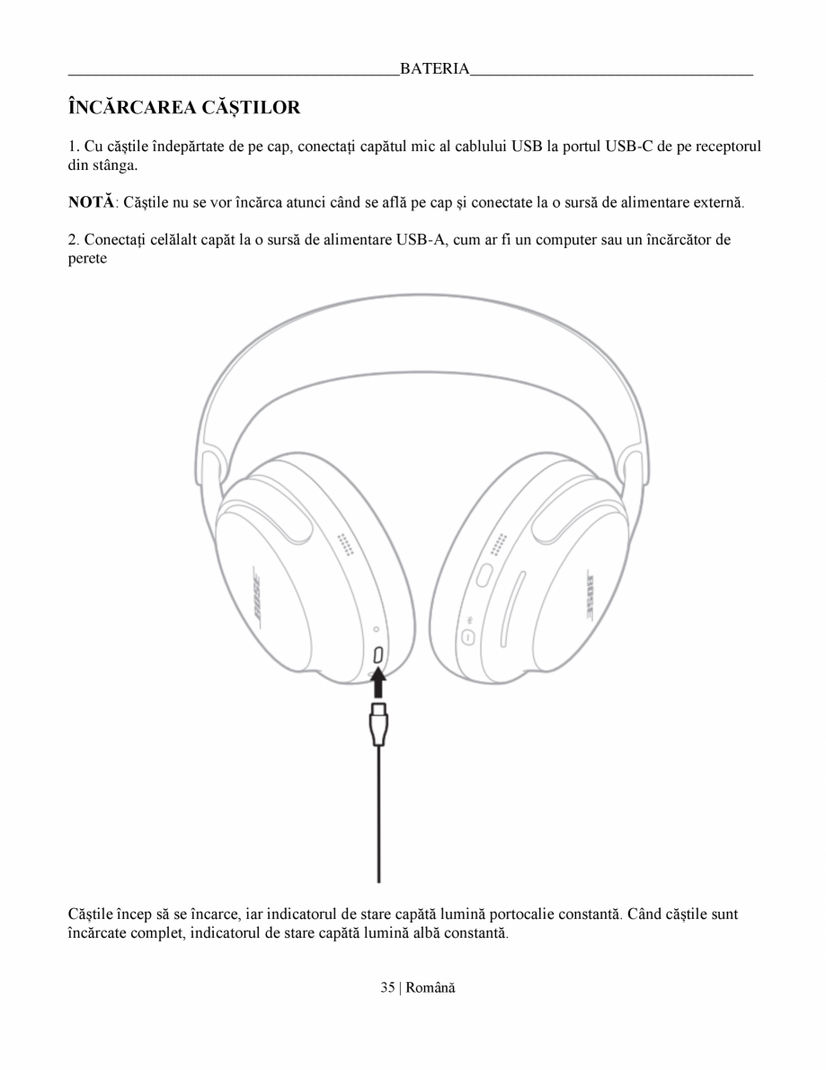 Pagina 35-Manual de utilizare pentru casti cu anularea zgomotului BOSE QuietComfort Ultra Headphones...