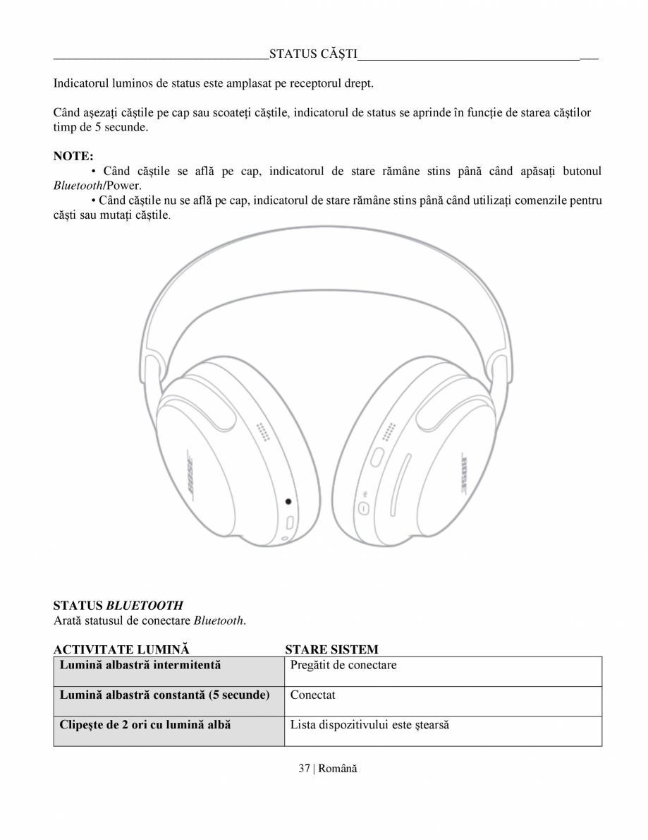 Pagina 37-Manual de utilizare pentru casti cu anularea zgomotului BOSE QuietComfort Ultra Headphones...