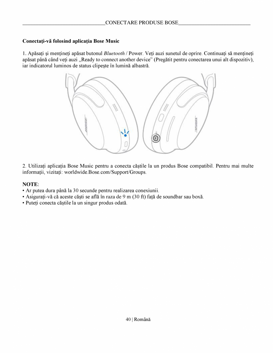 Pagina 40 - Manual de utilizare pentru casti cu anularea zgomotului BOSE QuietComfort Ultra...