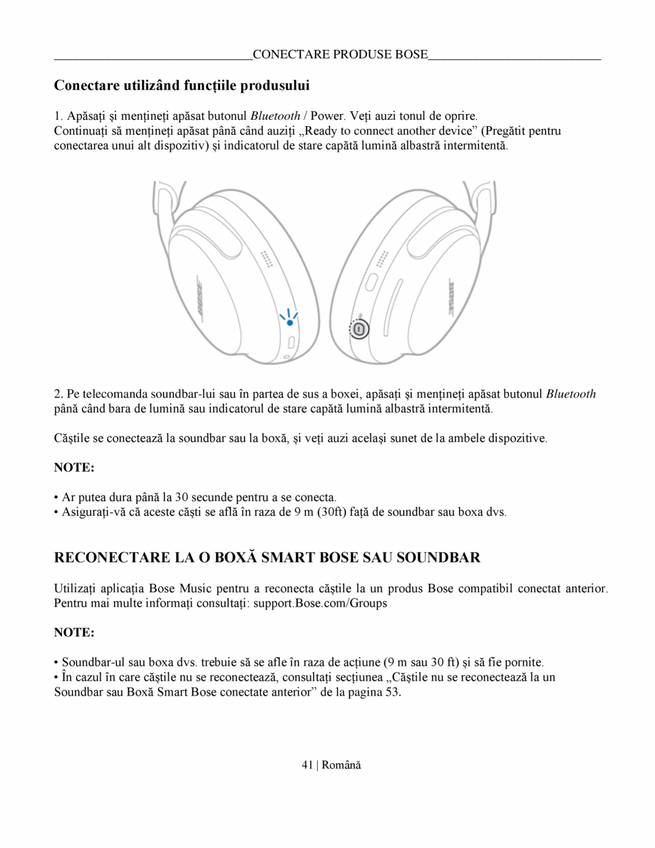 Pagina 41 - Manual de utilizare pentru casti cu anularea zgomotului BOSE QuietComfort Ultra...