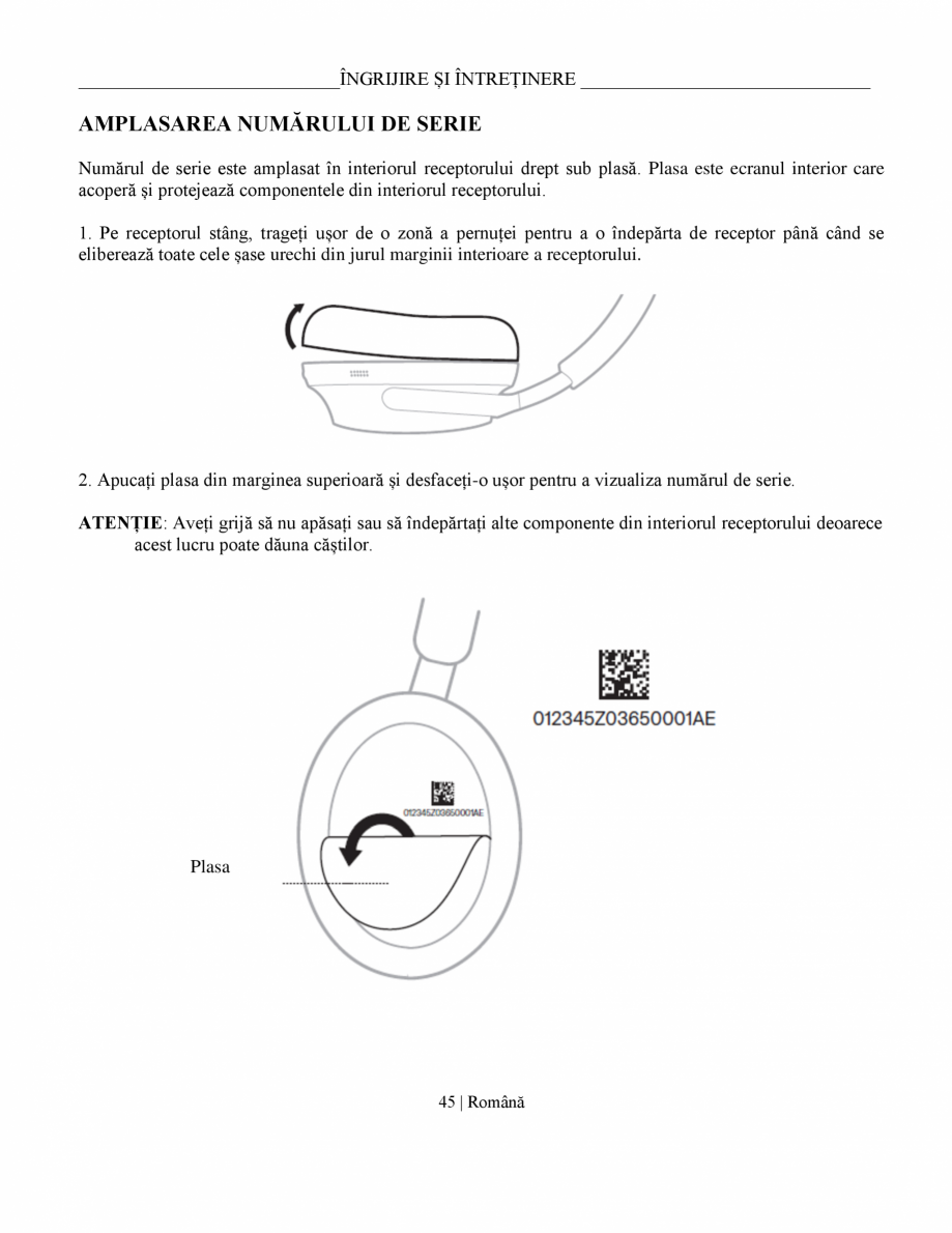 Pagina 45-Manual de utilizare pentru casti cu anularea zgomotului BOSE QuietComfort Ultra Headphones...