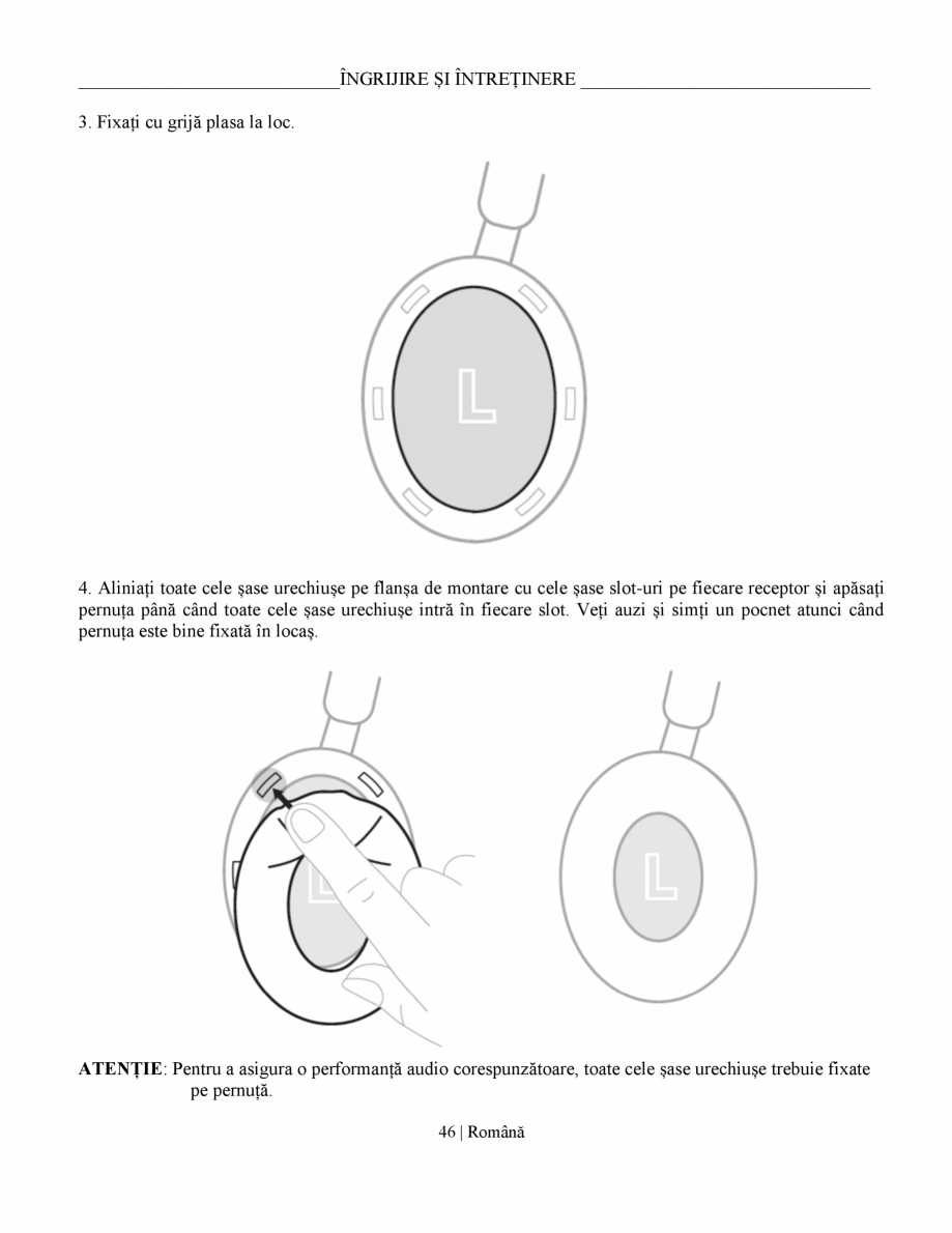 Pagina 46-Manual de utilizare pentru casti cu anularea zgomotului BOSE QuietComfort Ultra Headphones...