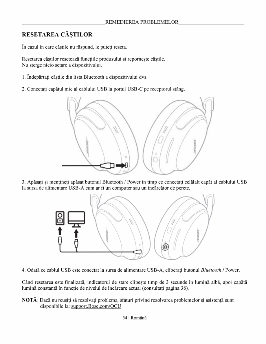 Pagina 54 - Manual de utilizare pentru casti cu anularea zgomotului BOSE QuietComfort Ultra...