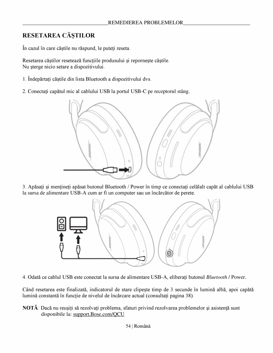 Pagina 54-Manual de utilizare pentru casti cu anularea zgomotului BOSE QuietComfort Ultra Headphones...