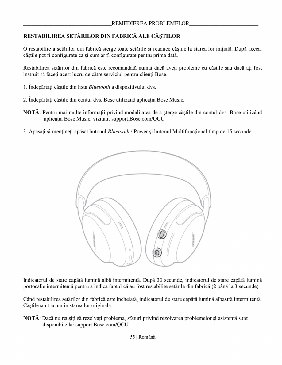 Pagina 55 - Manual de utilizare pentru casti cu anularea zgomotului BOSE QuietComfort Ultra...