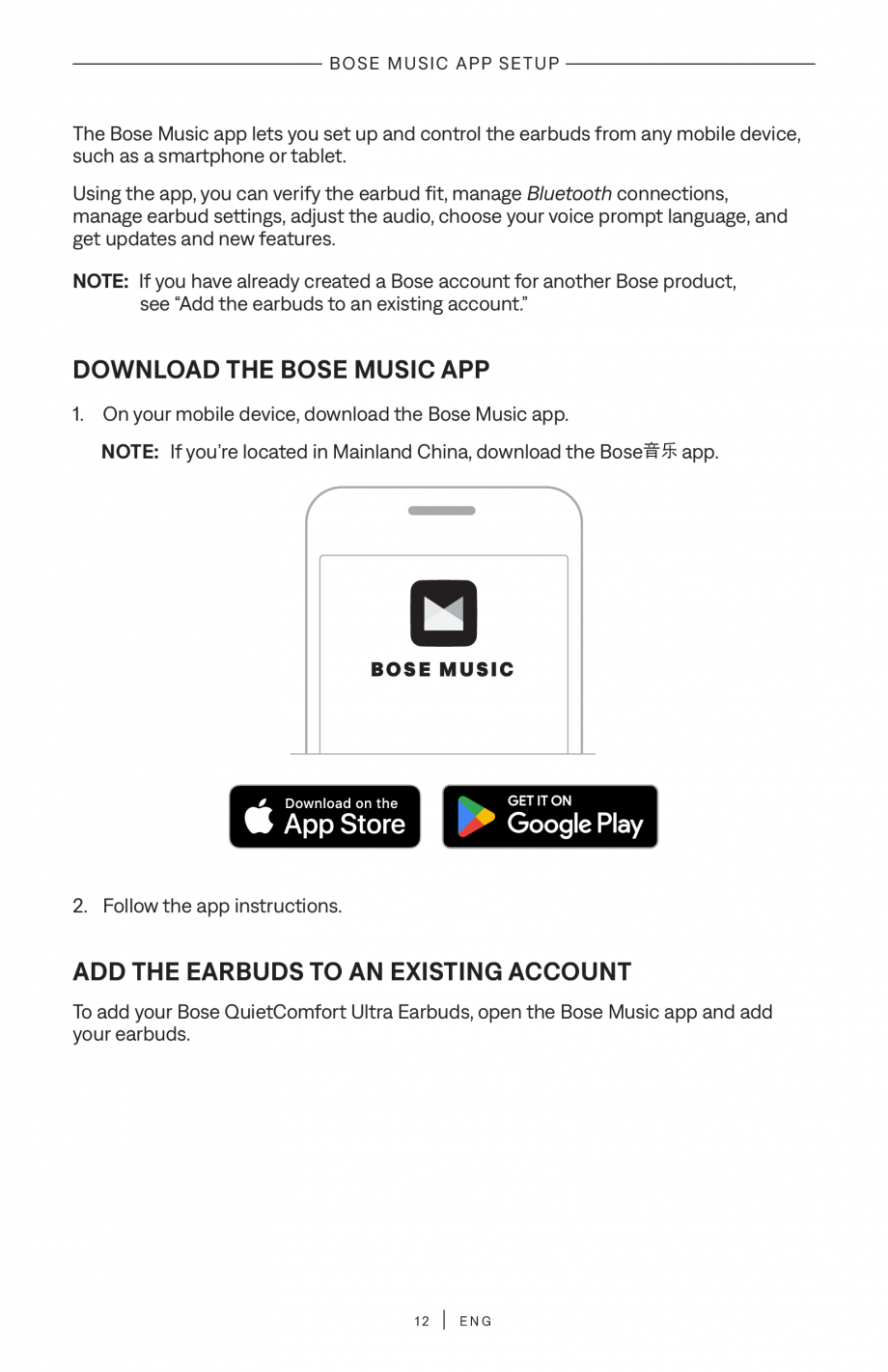 Pagina 12-Manual de utilizare pentru casti true wireless cu anularea zgomotului BOSE QuietComfort Ultra...