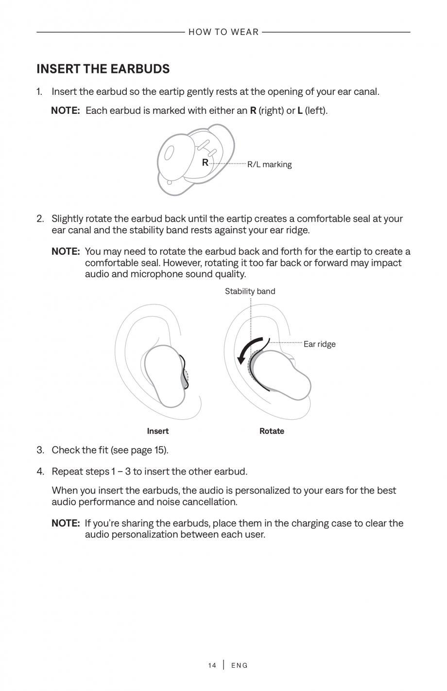 Pagina 14-Manual de utilizare pentru casti true wireless cu anularea zgomotului BOSE QuietComfort Ultra...
