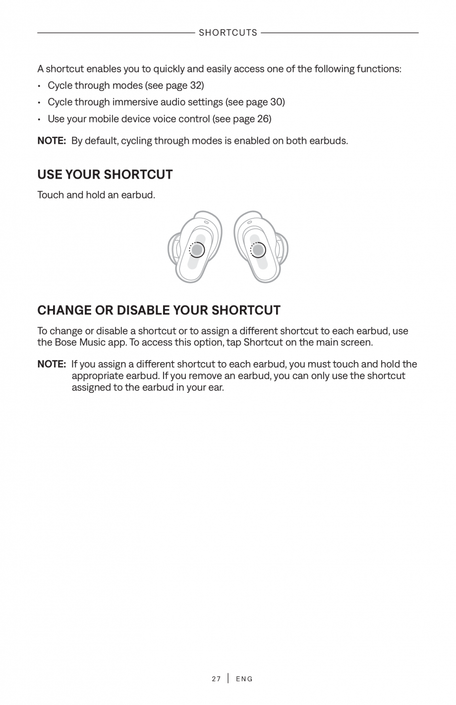 Pagina 27-Manual de utilizare pentru casti true wireless cu anularea zgomotului BOSE QuietComfort Ultra...