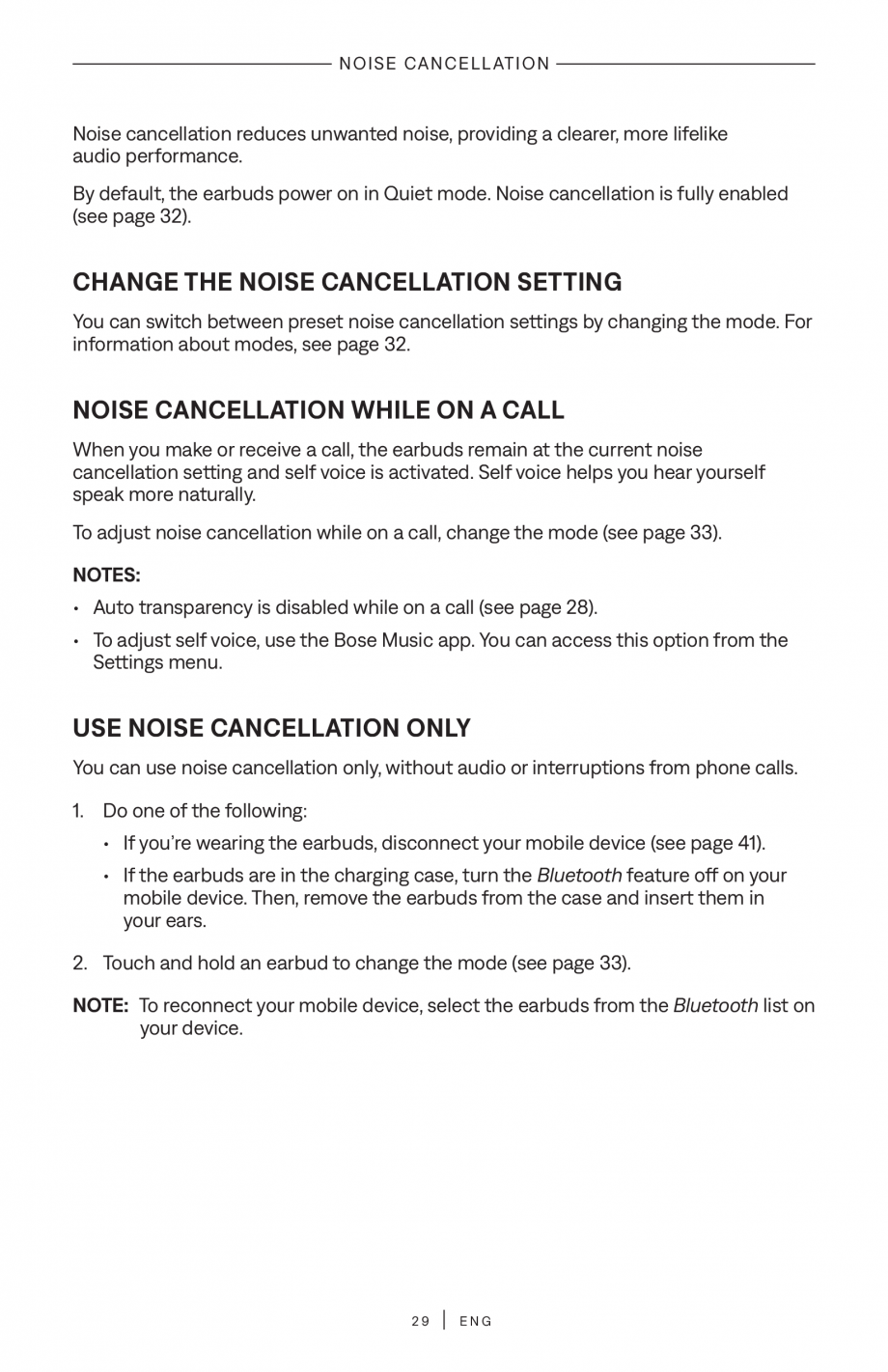 Pagina 29-Manual de utilizare pentru casti true wireless cu anularea zgomotului BOSE QuietComfort Ultra...
