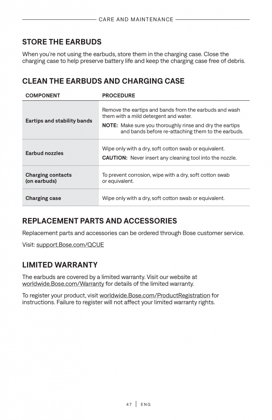 Pagina 47-Manual de utilizare pentru casti true wireless cu anularea zgomotului BOSE QuietComfort Ultra...