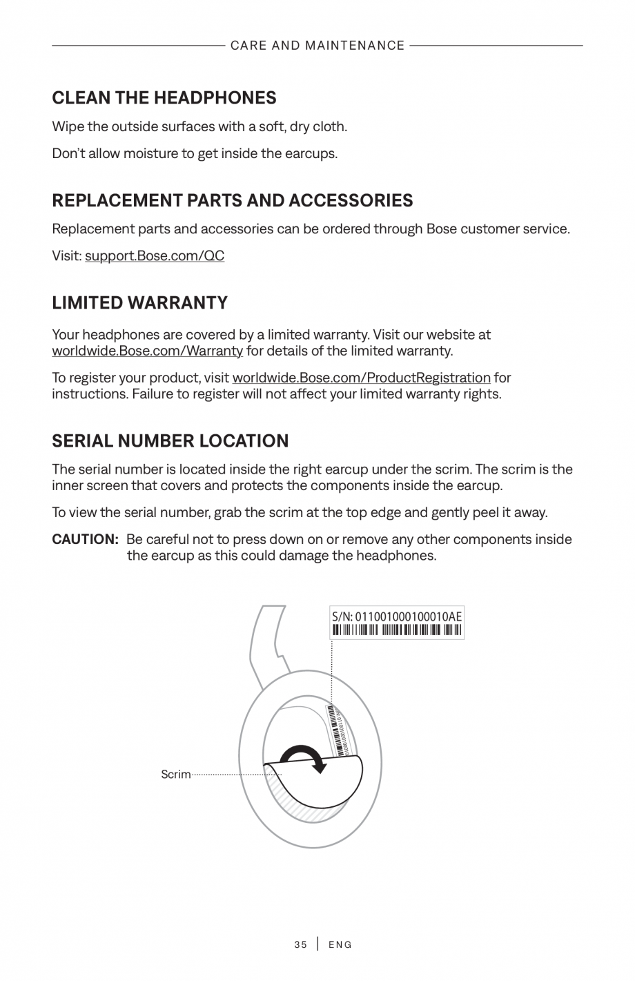 Pagina 35 - Manual de utilizare pentru casti cu anularea zgomotului BOSE QuietComfort Headphones...
