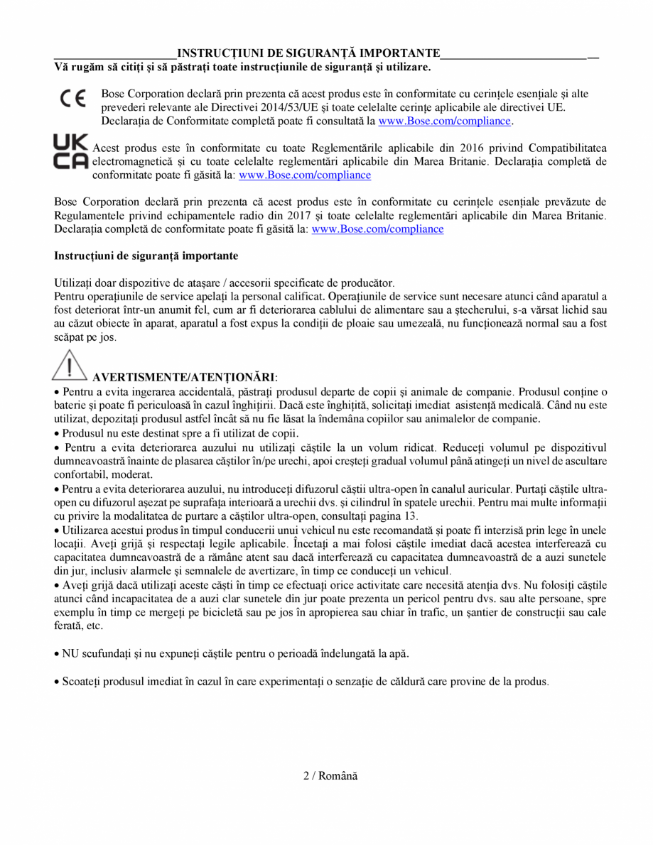 Pagina 2-Manual de utilizare pentru casti wireless cu anularea zgomotului  BOSE Ultra Open Earbuds...