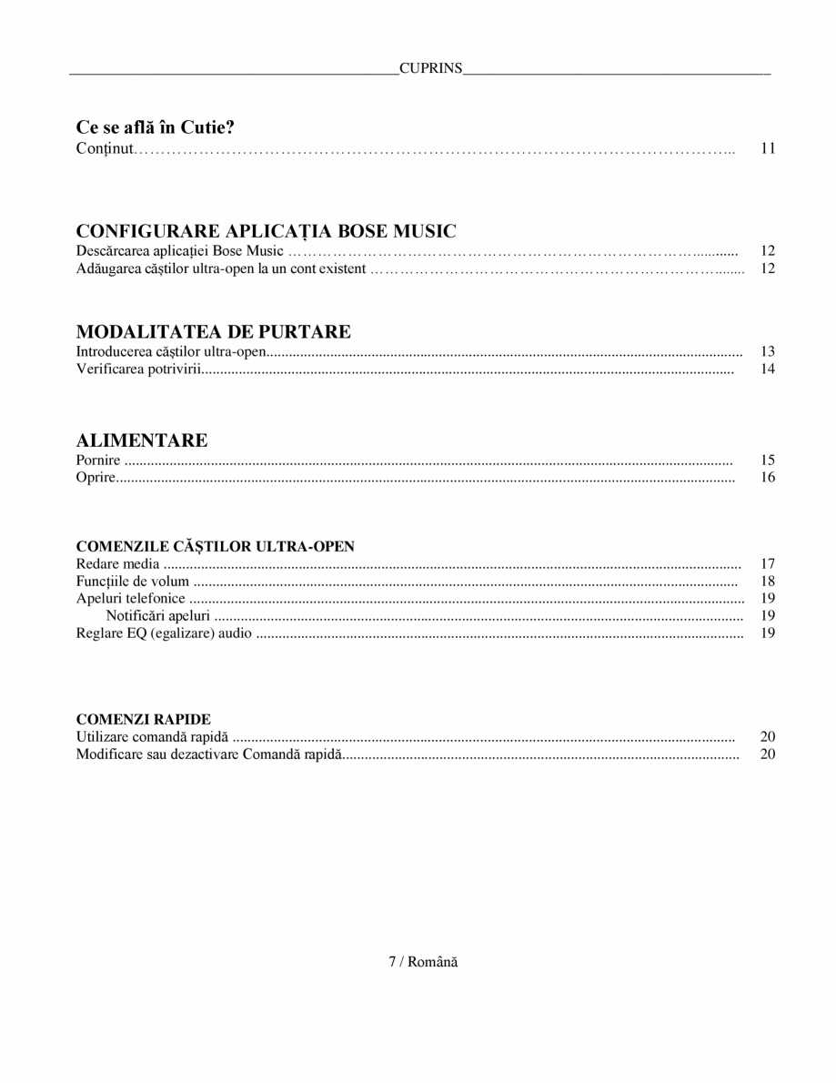 Pagina 7-Manual de utilizare pentru casti wireless cu anularea zgomotului  BOSE Ultra Open Earbuds...