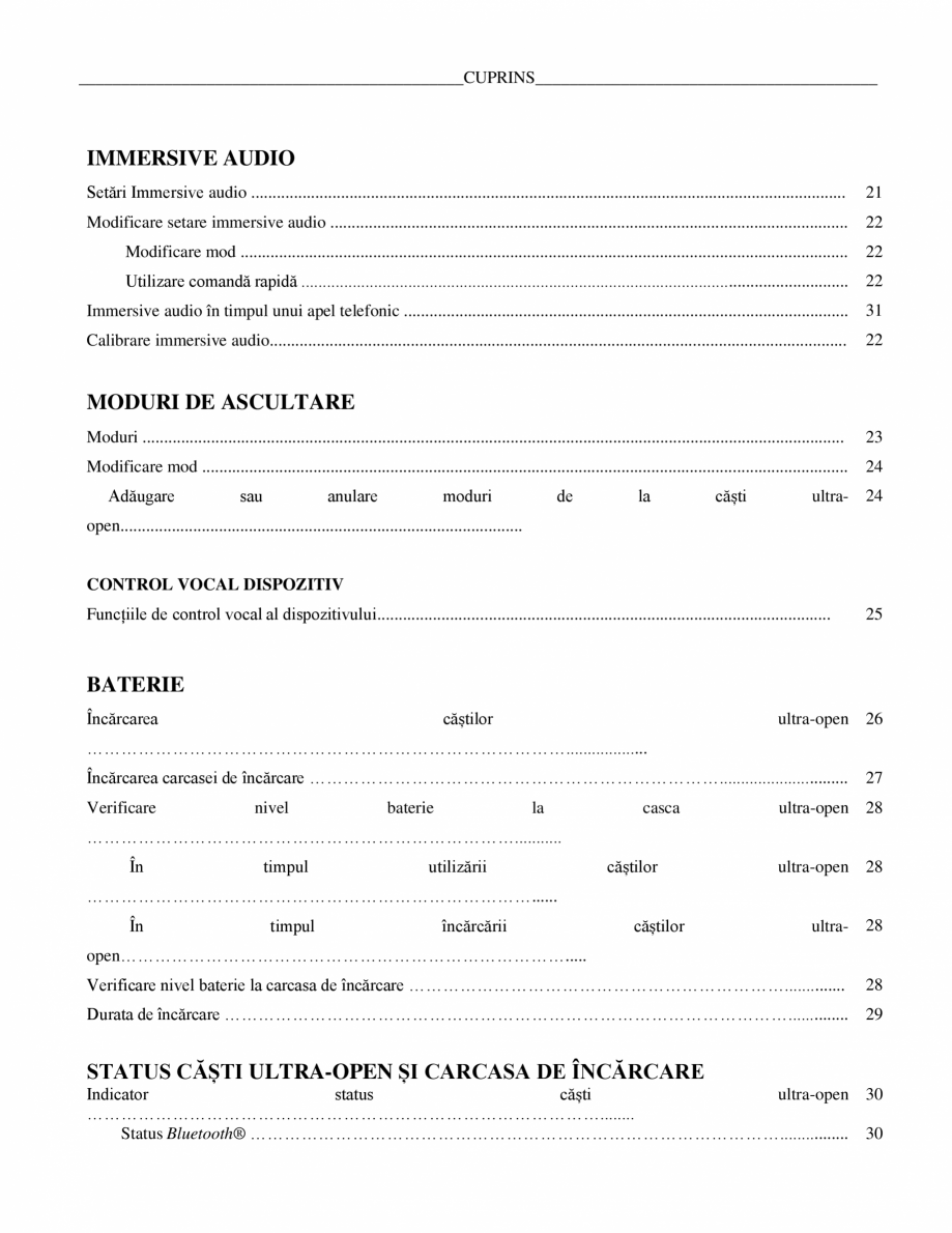 Pagina 8-Manual de utilizare pentru casti wireless cu anularea zgomotului  BOSE Ultra Open Earbuds...