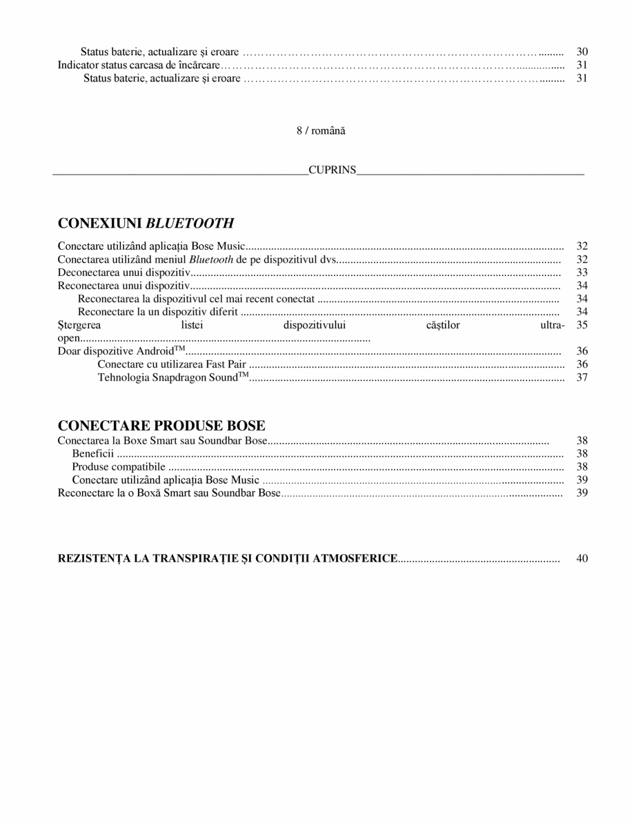 Pagina 9-Manual de utilizare pentru casti wireless cu anularea zgomotului  BOSE Ultra Open Earbuds...