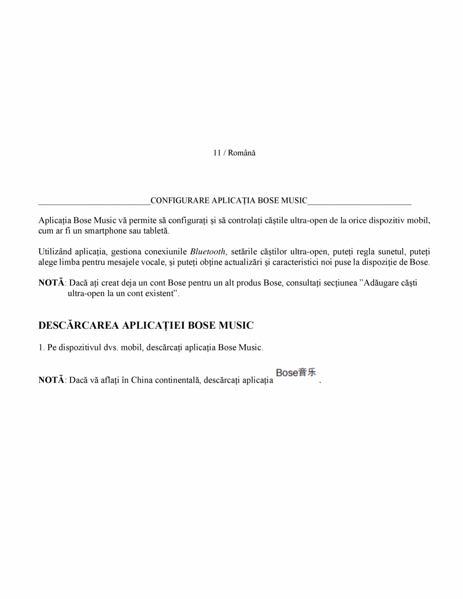 Pagina 12-Manual de utilizare pentru casti wireless cu anularea zgomotului  BOSE Ultra Open Earbuds...