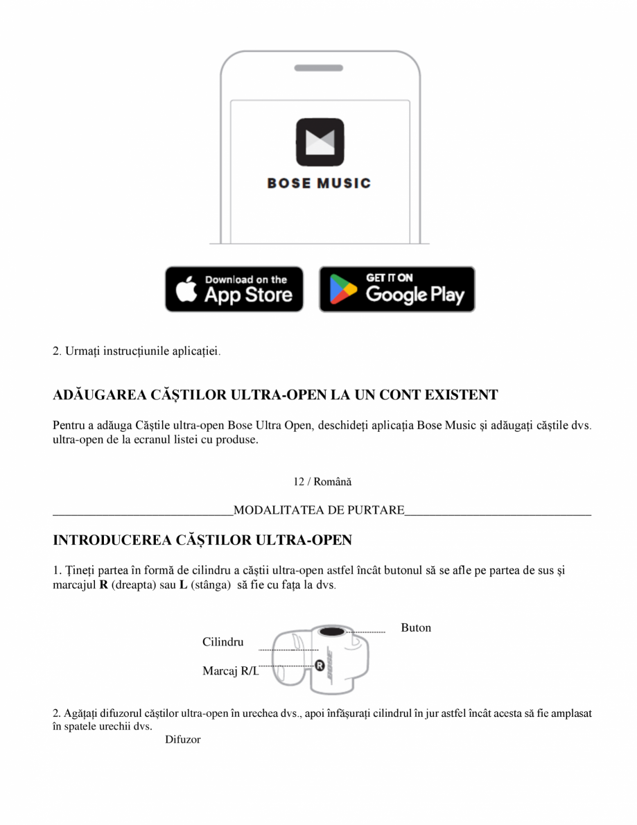 Pagina 13 - Manual de utilizare pentru casti wireless cu anularea zgomotului  BOSE Ultra Open...
