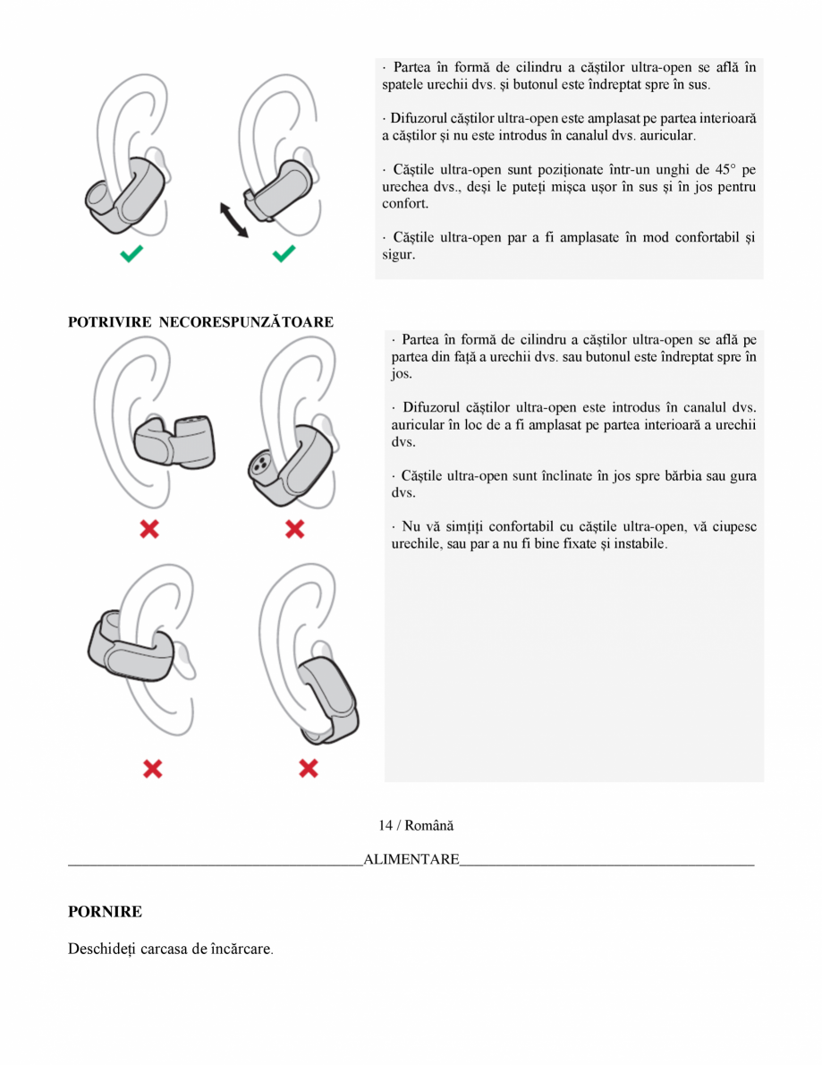 Pagina 15-Manual de utilizare pentru casti wireless cu anularea zgomotului  BOSE Ultra Open Earbuds...