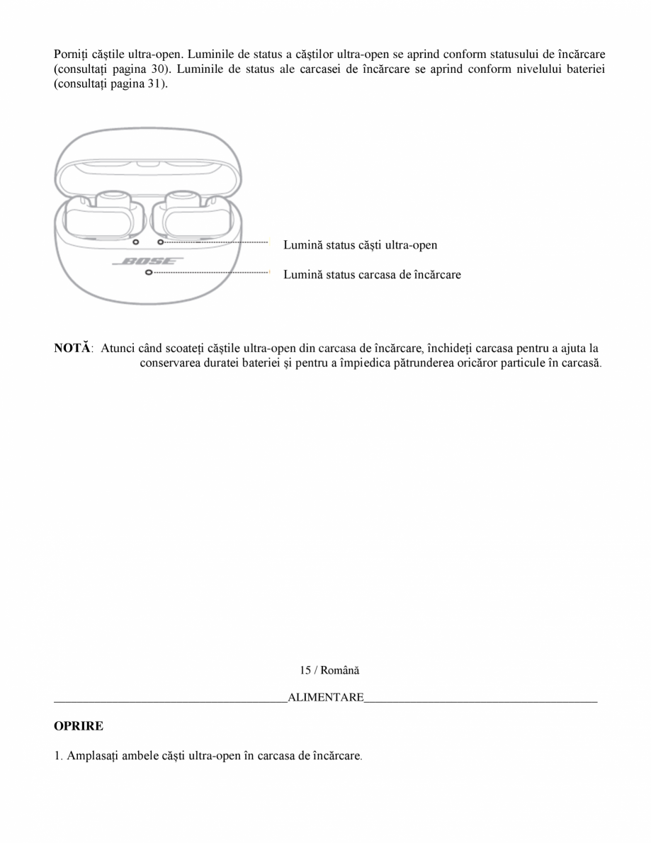 Pagina 16-Manual de utilizare pentru casti wireless cu anularea zgomotului  BOSE Ultra Open Earbuds...