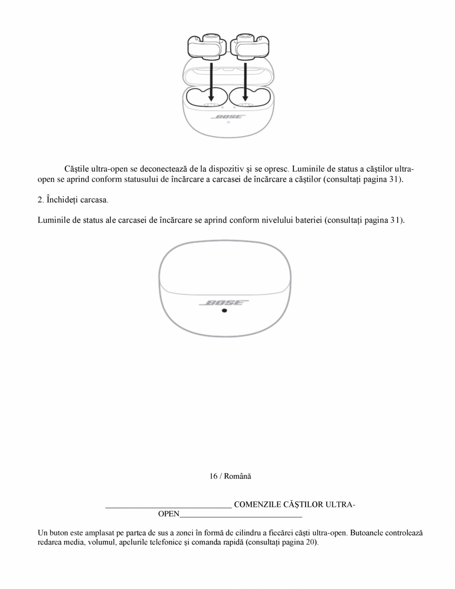 Pagina 17-Manual de utilizare pentru casti wireless cu anularea zgomotului  BOSE Ultra Open Earbuds...