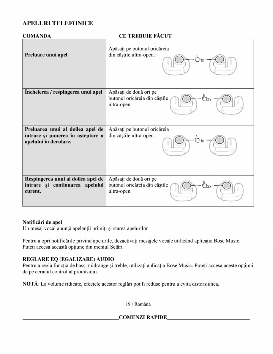 Pagina 20-Manual de utilizare pentru casti wireless cu anularea zgomotului  BOSE Ultra Open Earbuds...