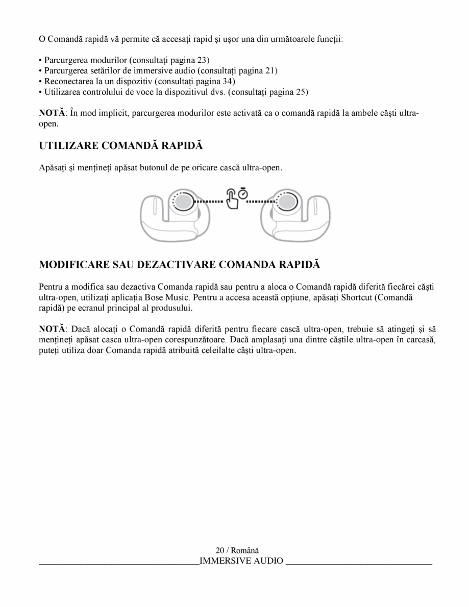 Pagina 21-Manual de utilizare pentru casti wireless cu anularea zgomotului  BOSE Ultra Open Earbuds...