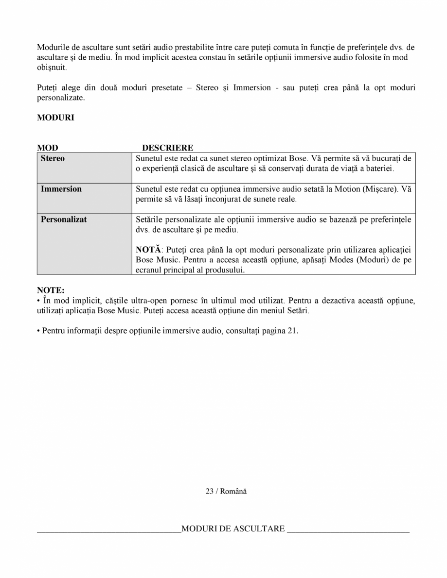 Pagina 24 - Manual de utilizare pentru casti wireless cu anularea zgomotului  BOSE Ultra Open...