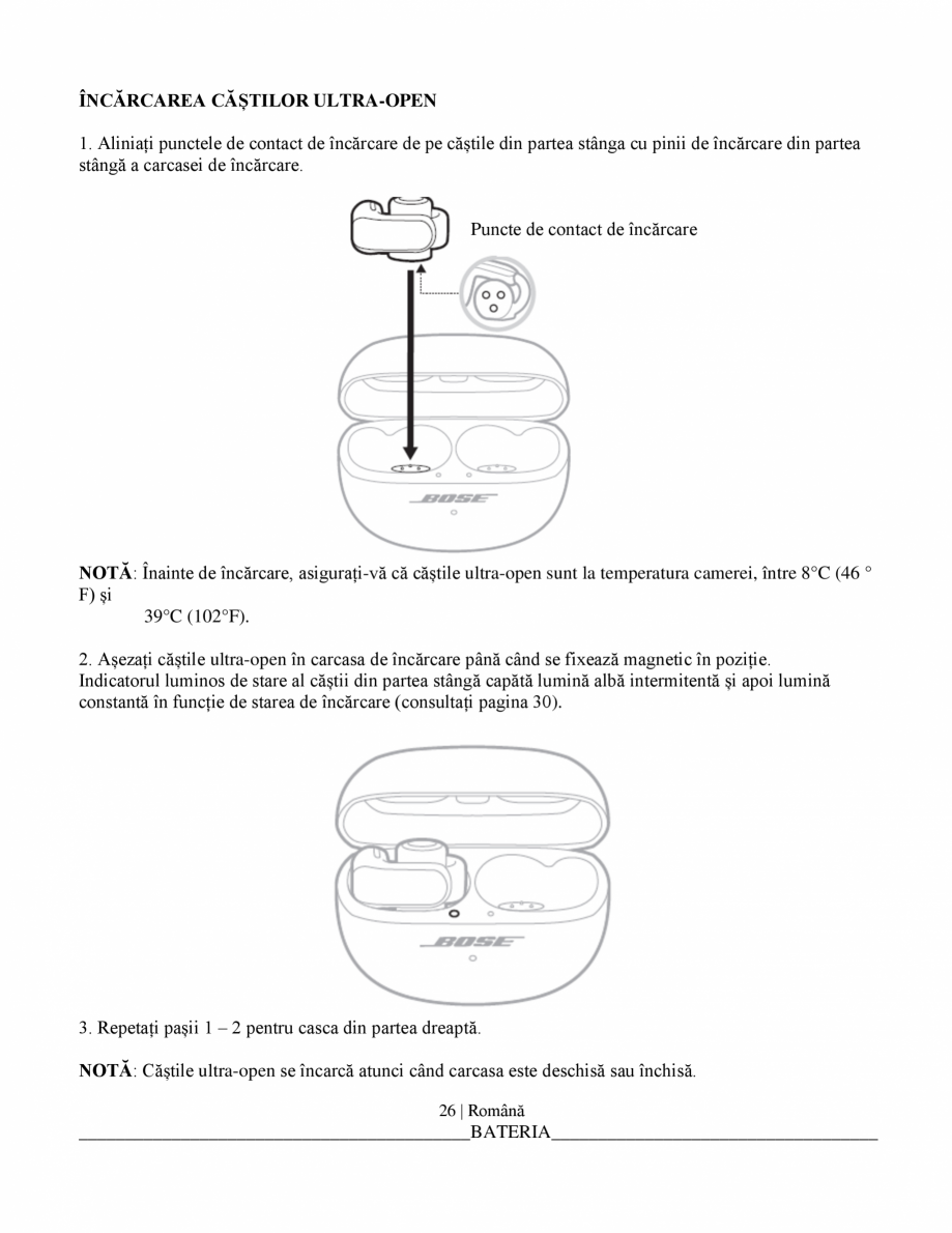 Pagina 27-Manual de utilizare pentru casti wireless cu anularea zgomotului  BOSE Ultra Open Earbuds...