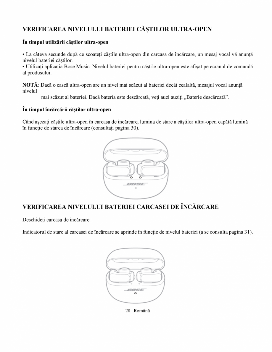 Pagina 29-Manual de utilizare pentru casti wireless cu anularea zgomotului  BOSE Ultra Open Earbuds...