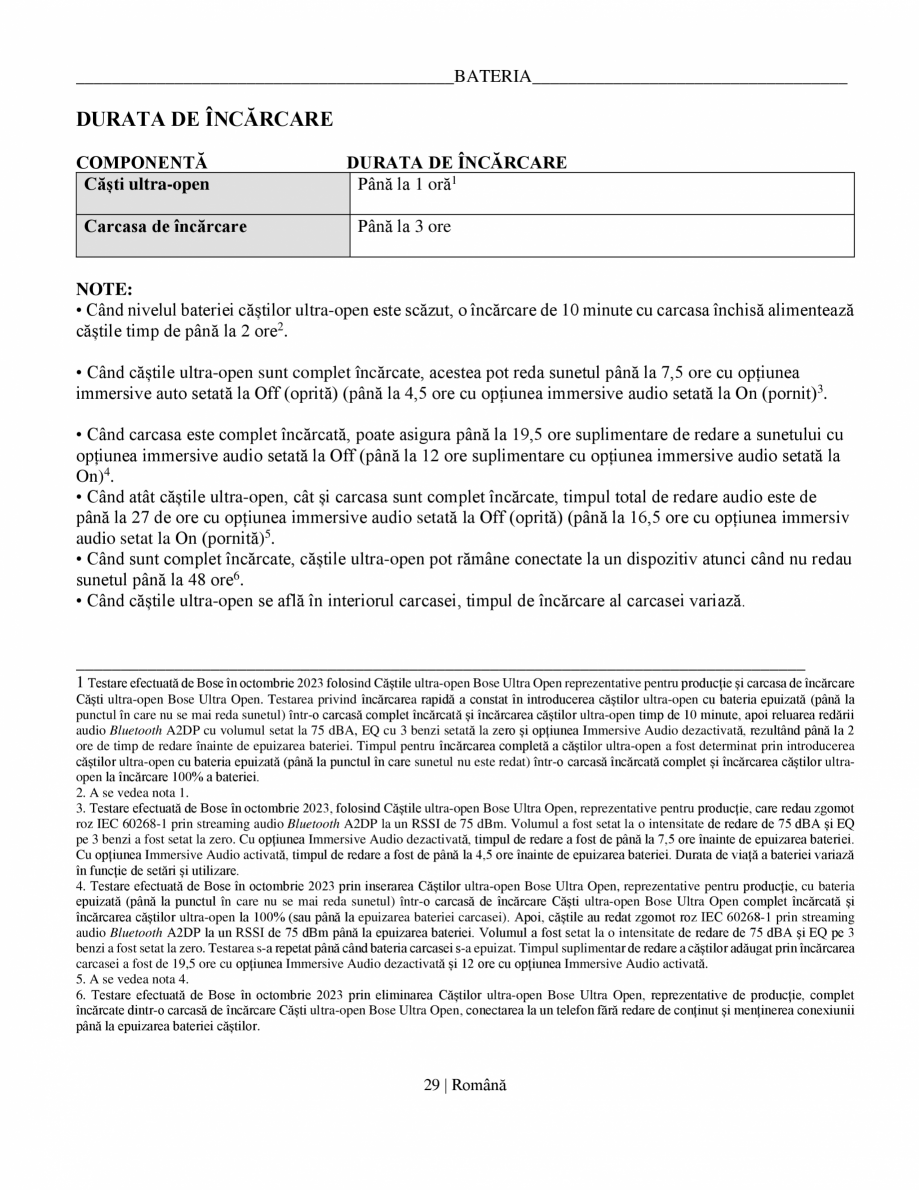 Pagina 30-Manual de utilizare pentru casti wireless cu anularea zgomotului  BOSE Ultra Open Earbuds...