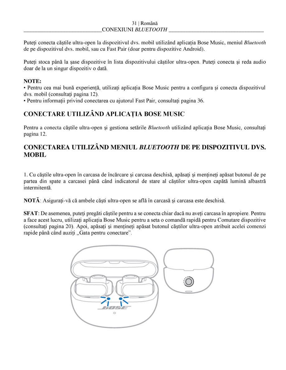 Pagina 33-Manual de utilizare pentru casti wireless cu anularea zgomotului  BOSE Ultra Open Earbuds...