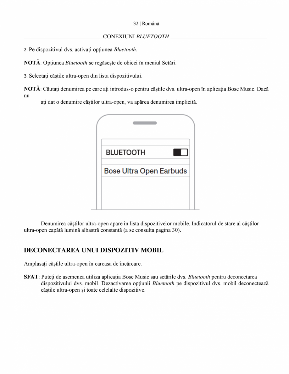 Pagina 34 - Manual de utilizare pentru casti wireless cu anularea zgomotului  BOSE Ultra Open...