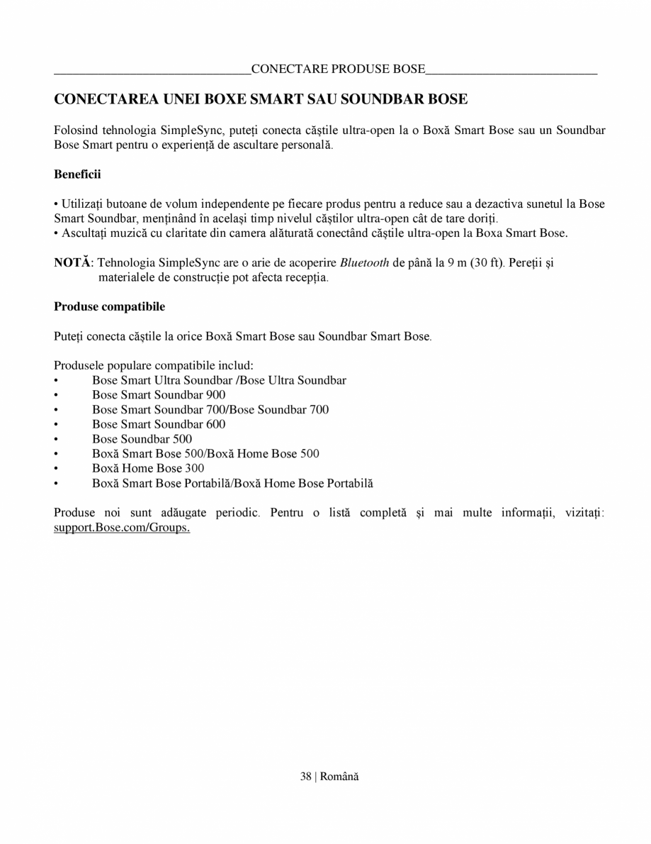 Pagina 39-Manual de utilizare pentru casti wireless cu anularea zgomotului  BOSE Ultra Open Earbuds...