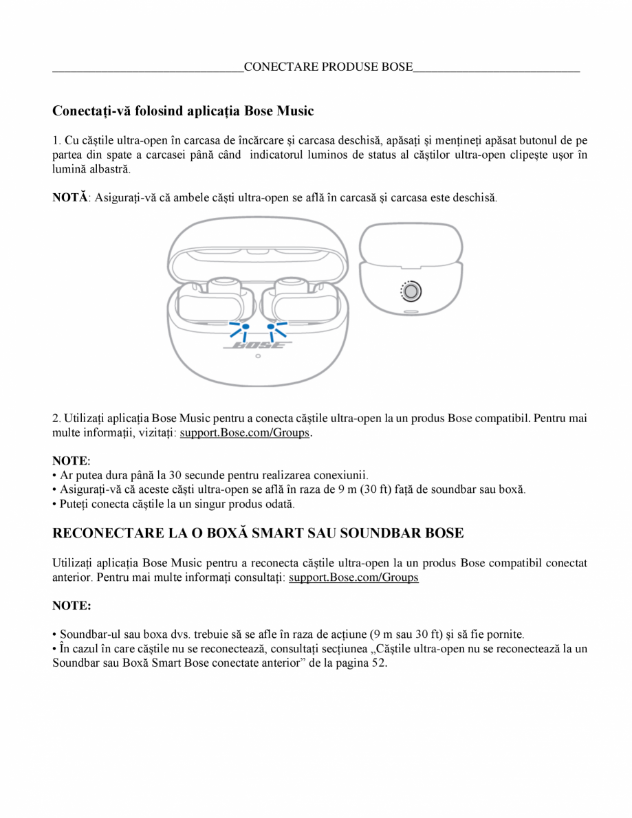 Pagina 40-Manual de utilizare pentru casti wireless cu anularea zgomotului  BOSE Ultra Open Earbuds...